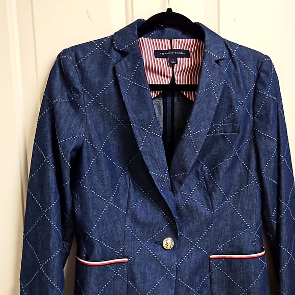 NWOT Classic Tommy Hilfiger Chambray Blazer Preppy Hamptons - Picture 3 of 6